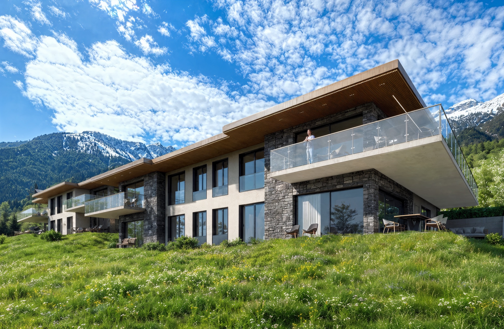 Cime de l'Est — Les deux bâtiments vus depuis le sud
