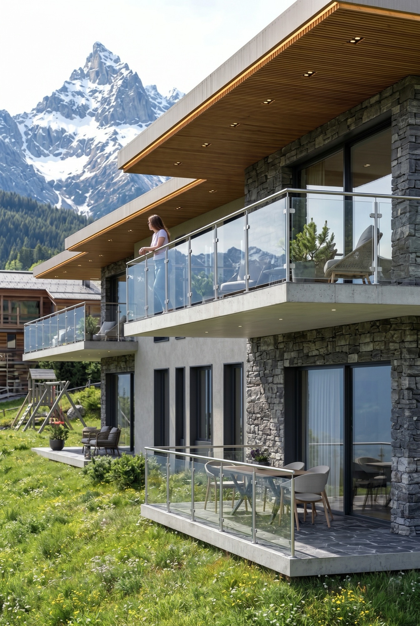 Cime de l'Est — Balcon de l'étage face aux sommets